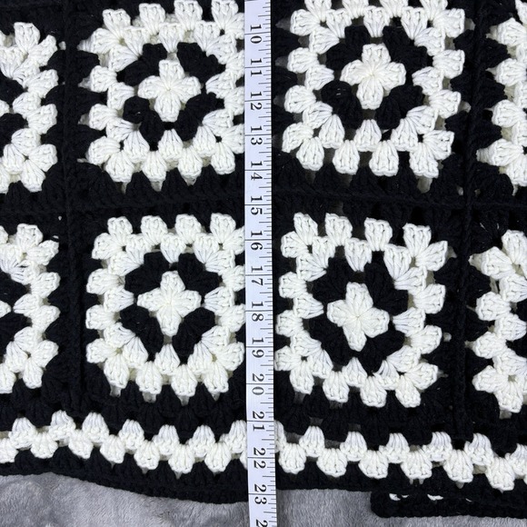 Davi & Dani Women Crochet Cardigan Black White Open Front Granny Square Boho 3XL - Picture 14 of 16